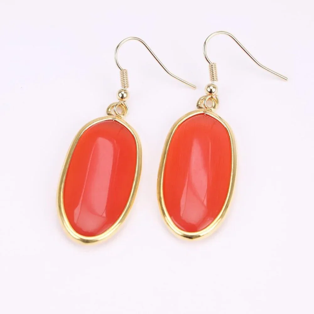 Women's Natural Crystal Healing Stone Drop Dangle Earrings Orange Jewelry - Picture 3 of 6